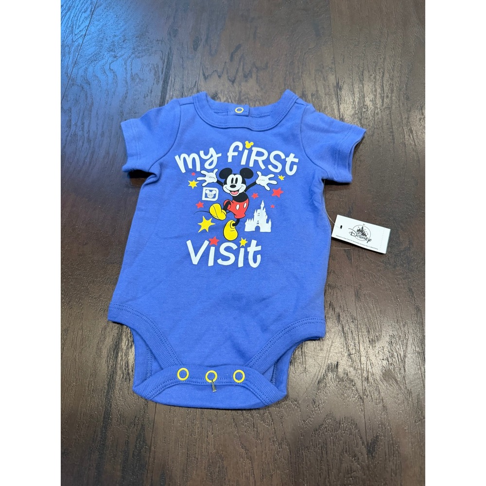 Disney Baby Mickey Mouse My First Visit Bodysuit Blue 0-3M NWT